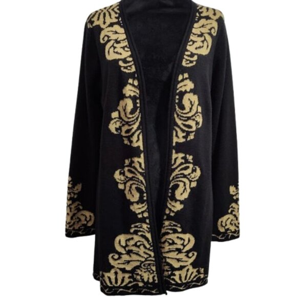 Fever Sparkle Gold and Black Long Sleeve Cardigan Women's Medium - Picture 1 of 9